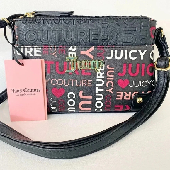 Juicy Couture Black Pink Crossbody Bag & Pullout Pouch Set NWT - Picture 6 of 15